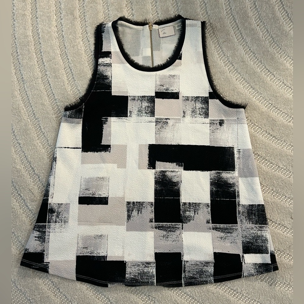Anthropologie Postmark Anzere Square Print Black and White Sleeveless Top - M